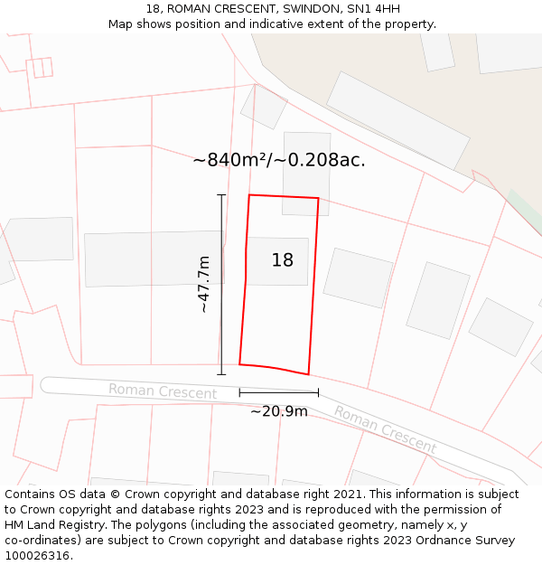 18, ROMAN CRESCENT, SWINDON, SN1 4HH: Plot and title map