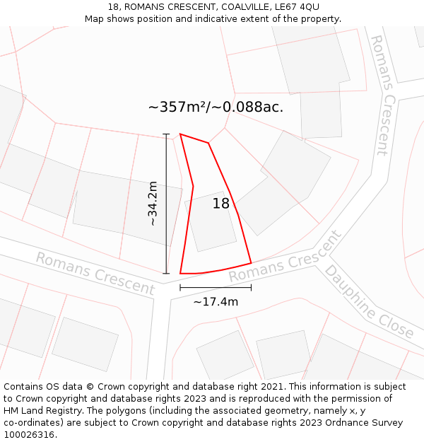 18, ROMANS CRESCENT, COALVILLE, LE67 4QU: Plot and title map