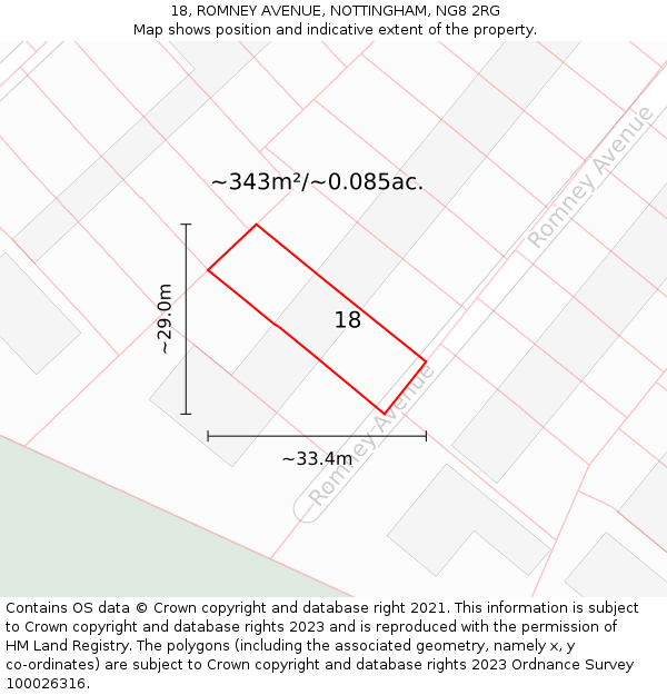 18, ROMNEY AVENUE, NOTTINGHAM, NG8 2RG: Plot and title map