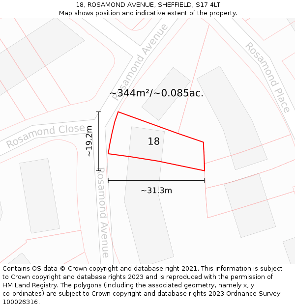 18, ROSAMOND AVENUE, SHEFFIELD, S17 4LT: Plot and title map