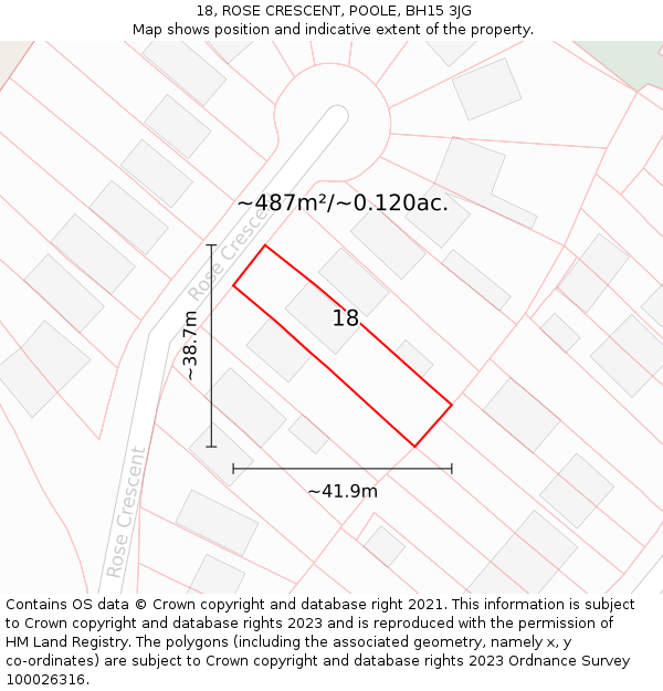 18, ROSE CRESCENT, POOLE, BH15 3JG: Plot and title map