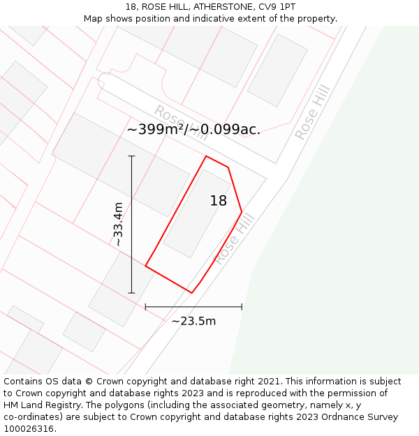 18, ROSE HILL, ATHERSTONE, CV9 1PT: Plot and title map