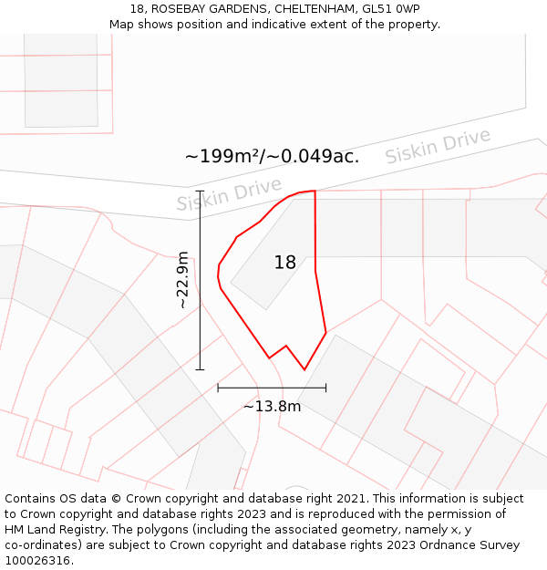 18, ROSEBAY GARDENS, CHELTENHAM, GL51 0WP: Plot and title map