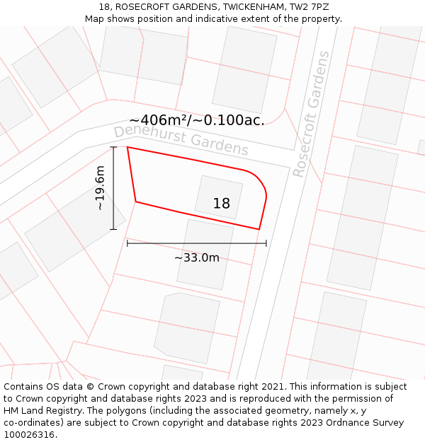 18, ROSECROFT GARDENS, TWICKENHAM, TW2 7PZ: Plot and title map