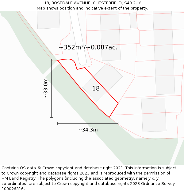 18, ROSEDALE AVENUE, CHESTERFIELD, S40 2UY: Plot and title map