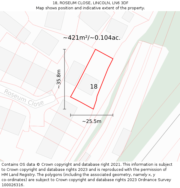 18, ROSEUM CLOSE, LINCOLN, LN6 3DF: Plot and title map