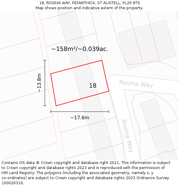 18, ROSINA WAY, PENWITHICK, ST AUSTELL, PL26 8TS: Plot and title map