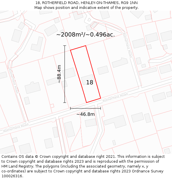 18, ROTHERFIELD ROAD, HENLEY-ON-THAMES, RG9 1NN: Plot and title map