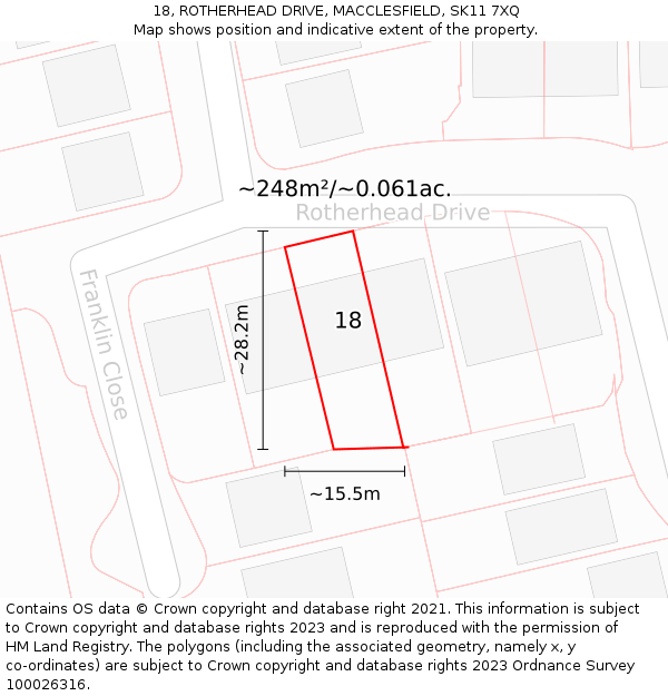 18, ROTHERHEAD DRIVE, MACCLESFIELD, SK11 7XQ: Plot and title map