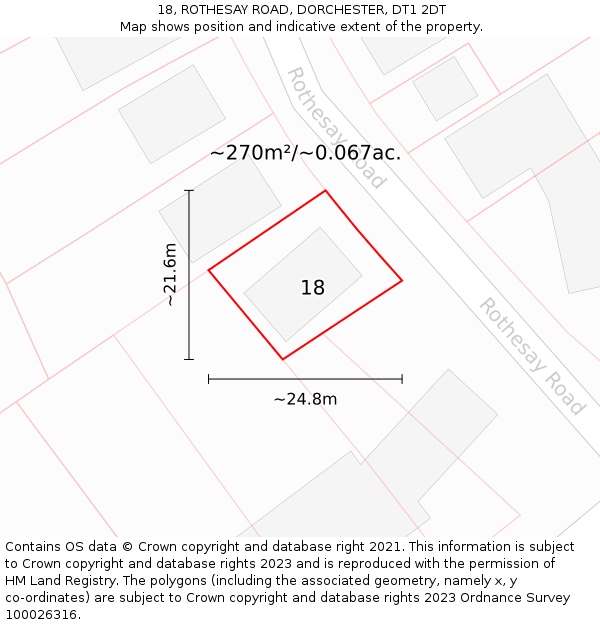 18, ROTHESAY ROAD, DORCHESTER, DT1 2DT: Plot and title map