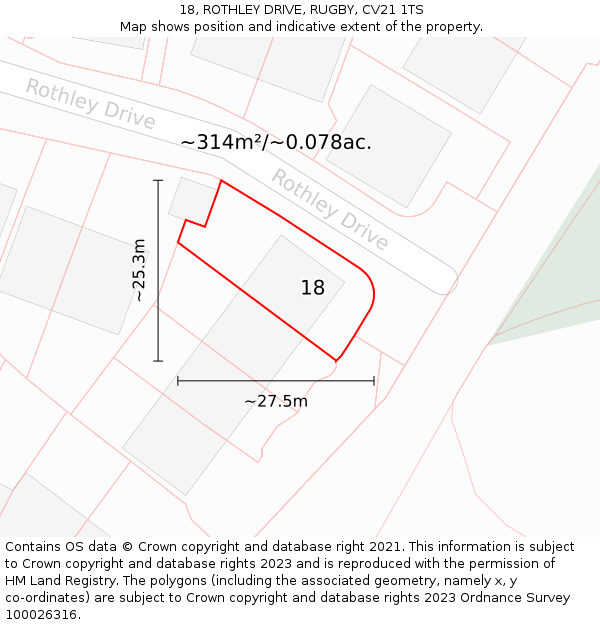 18, ROTHLEY DRIVE, RUGBY, CV21 1TS: Plot and title map