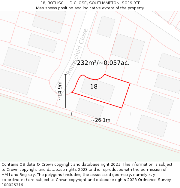 18, ROTHSCHILD CLOSE, SOUTHAMPTON, SO19 9TE: Plot and title map