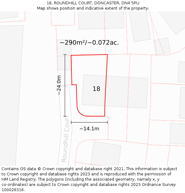 18, ROUNDHILL COURT, DONCASTER, DN4 5PU: Plot and title map