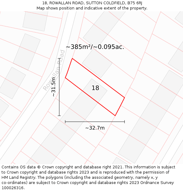 18, ROWALLAN ROAD, SUTTON COLDFIELD, B75 6RJ: Plot and title map