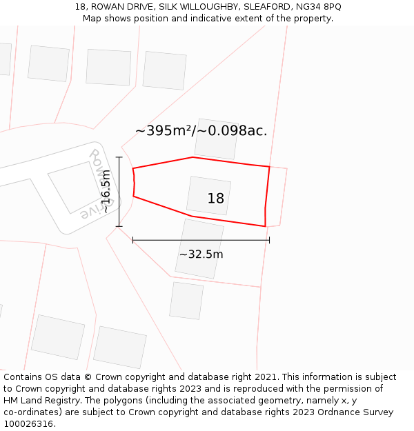 18, ROWAN DRIVE, SILK WILLOUGHBY, SLEAFORD, NG34 8PQ: Plot and title map