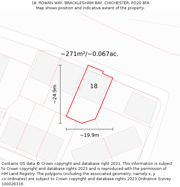 18, ROWAN WAY, BRACKLESHAM BAY, CHICHESTER, PO20 8FA: Plot and title map