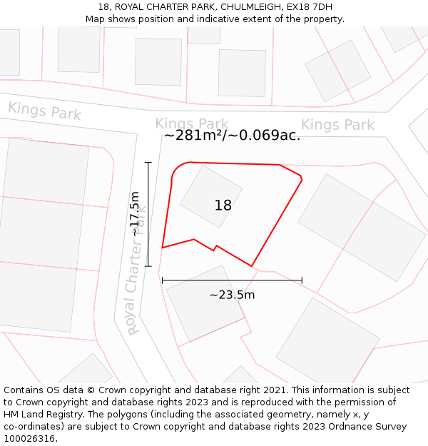 18, ROYAL CHARTER PARK, CHULMLEIGH, EX18 7DH: Plot and title map