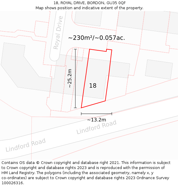 18, ROYAL DRIVE, BORDON, GU35 0QF: Plot and title map