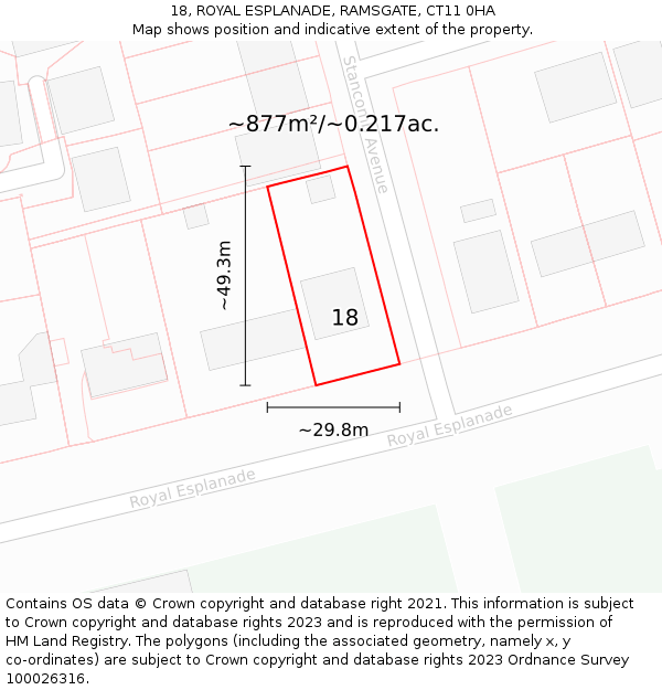 18, ROYAL ESPLANADE, RAMSGATE, CT11 0HA: Plot and title map