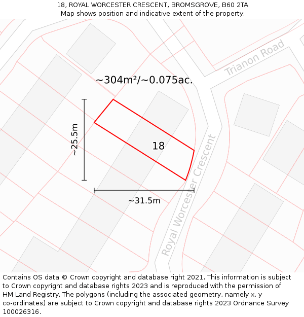 18, ROYAL WORCESTER CRESCENT, BROMSGROVE, B60 2TA: Plot and title map