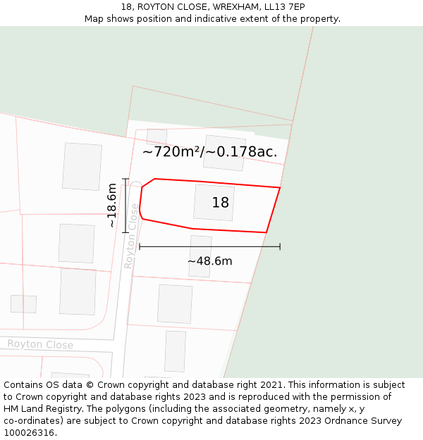 18, ROYTON CLOSE, WREXHAM, LL13 7EP: Plot and title map