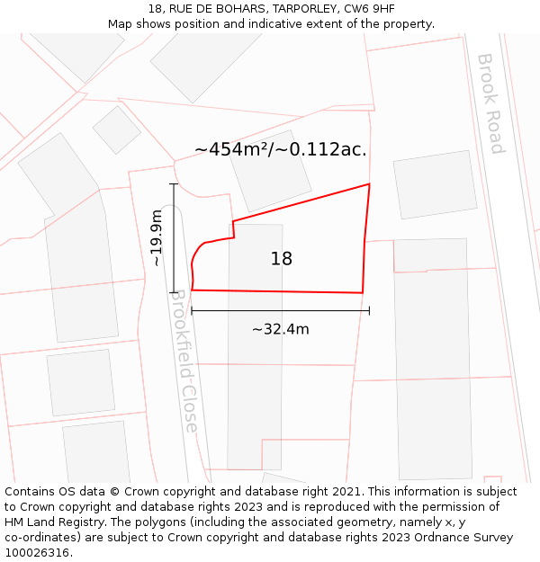 18, RUE DE BOHARS, TARPORLEY, CW6 9HF: Plot and title map