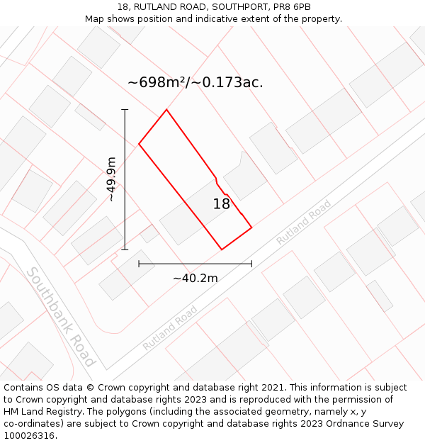 18, RUTLAND ROAD, SOUTHPORT, PR8 6PB: Plot and title map