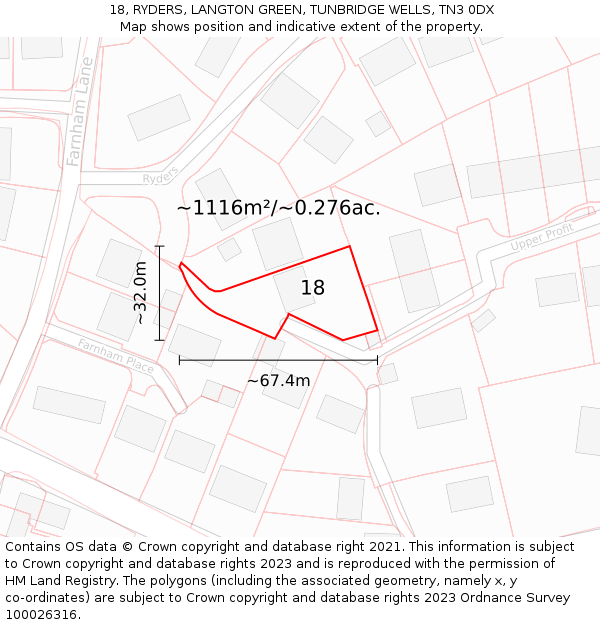 18, RYDERS, LANGTON GREEN, TUNBRIDGE WELLS, TN3 0DX: Plot and title map