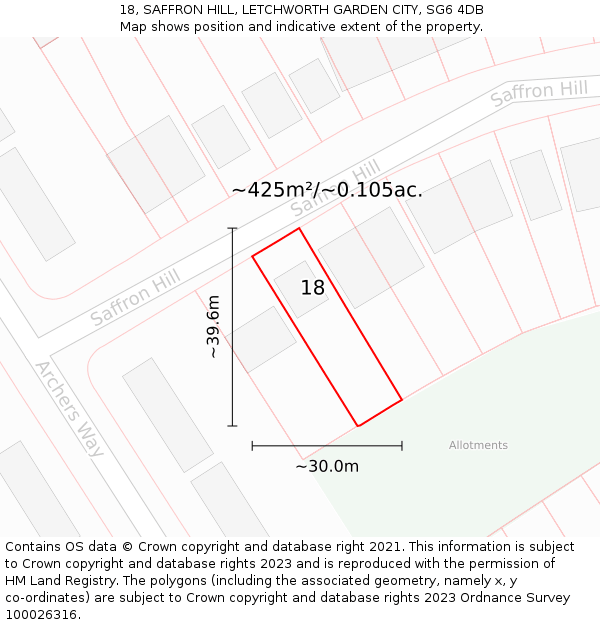 18, SAFFRON HILL, LETCHWORTH GARDEN CITY, SG6 4DB: Plot and title map