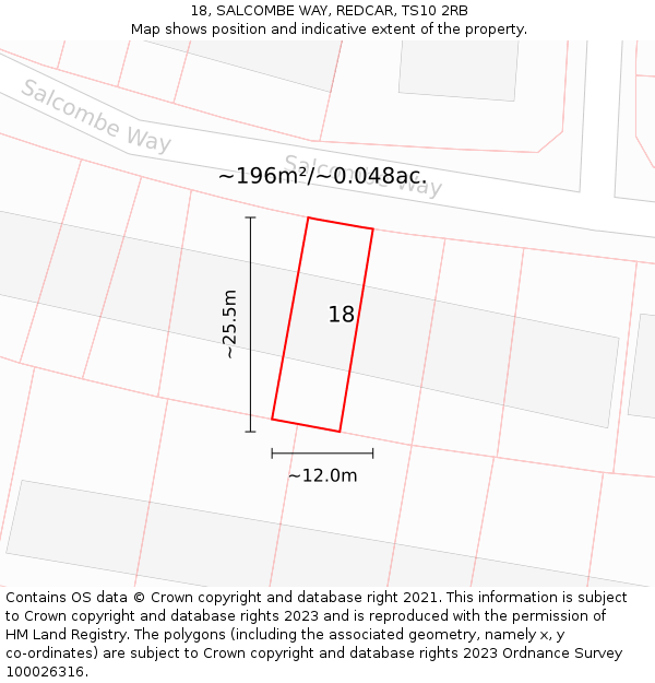 18, SALCOMBE WAY, REDCAR, TS10 2RB: Plot and title map