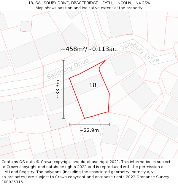 18, SALISBURY DRIVE, BRACEBRIDGE HEATH, LINCOLN, LN4 2SW: Plot and title map