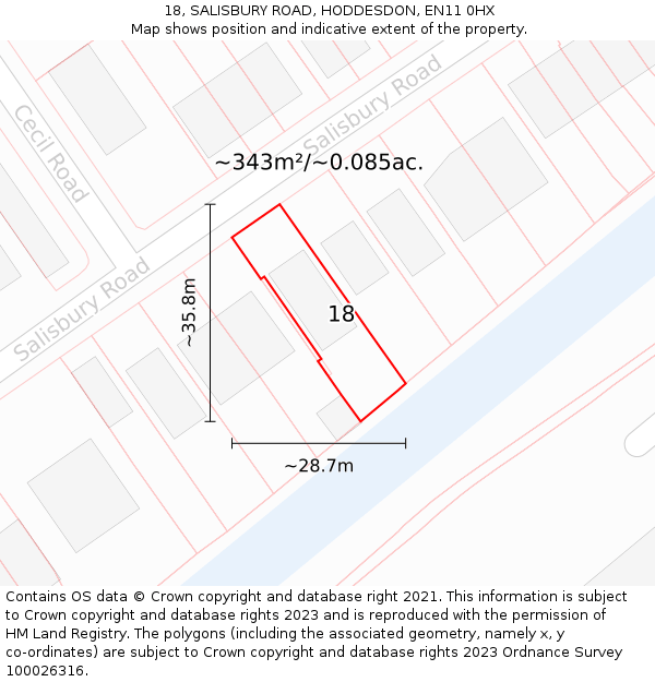 18, SALISBURY ROAD, HODDESDON, EN11 0HX: Plot and title map