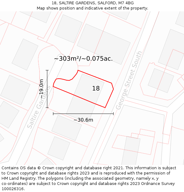 18, SALTIRE GARDENS, SALFORD, M7 4BG: Plot and title map