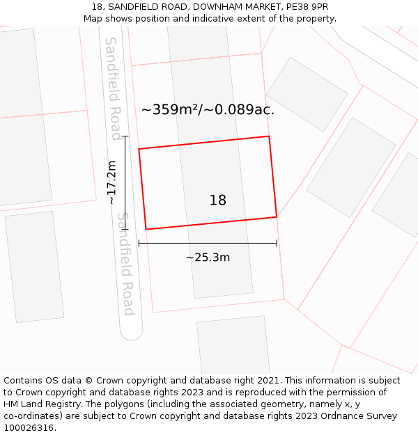 18, SANDFIELD ROAD, DOWNHAM MARKET, PE38 9PR: Plot and title map