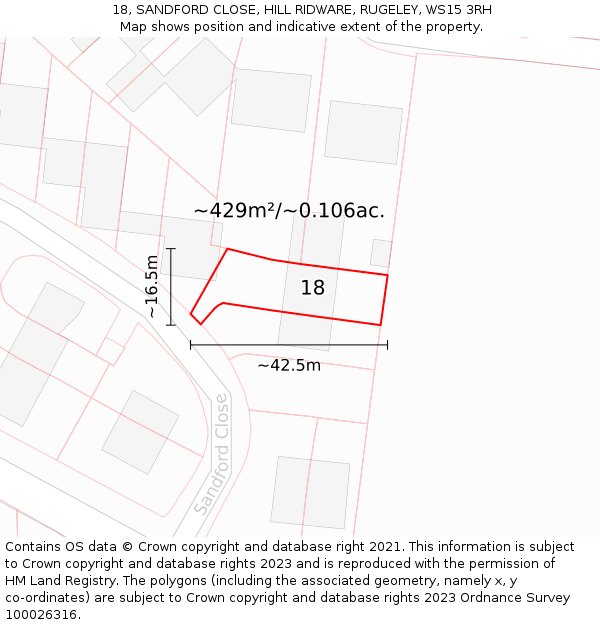 18, SANDFORD CLOSE, HILL RIDWARE, RUGELEY, WS15 3RH: Plot and title map