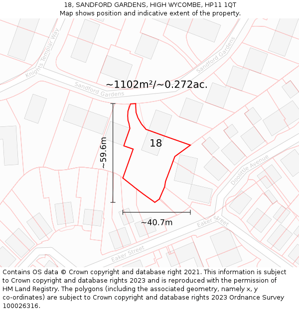 18, SANDFORD GARDENS, HIGH WYCOMBE, HP11 1QT: Plot and title map