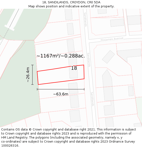 18, SANDILANDS, CROYDON, CR0 5DA: Plot and title map