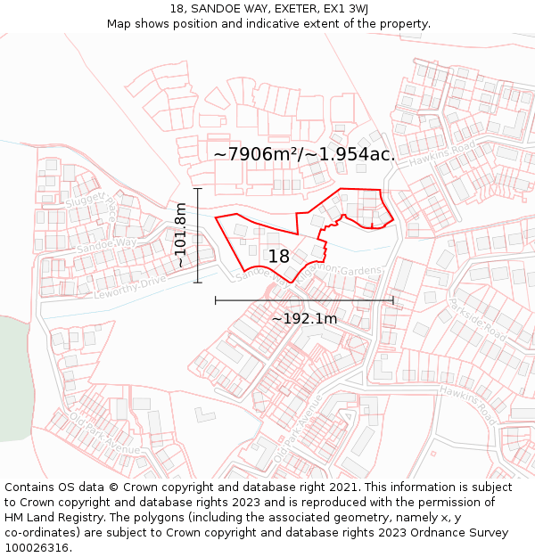 18, SANDOE WAY, EXETER, EX1 3WJ: Plot and title map