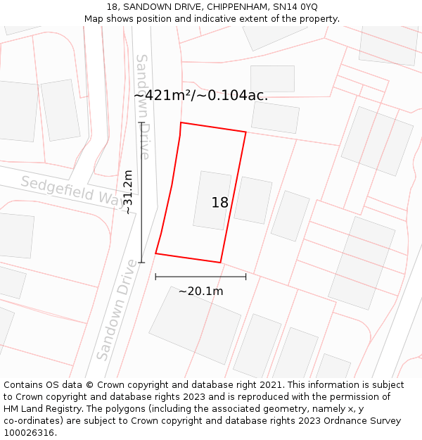 18, SANDOWN DRIVE, CHIPPENHAM, SN14 0YQ: Plot and title map