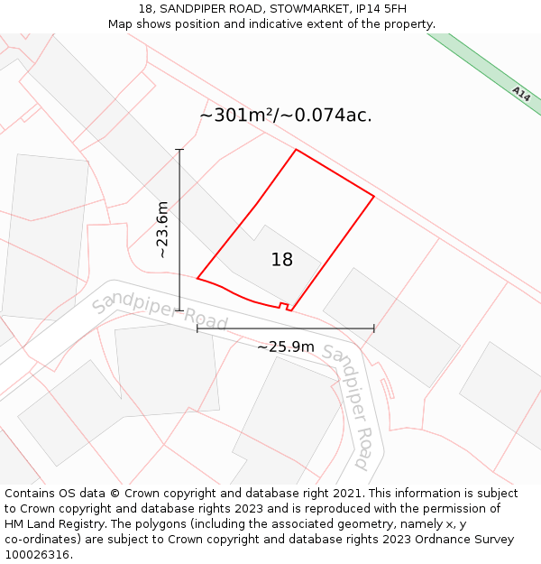 18, SANDPIPER ROAD, STOWMARKET, IP14 5FH: Plot and title map