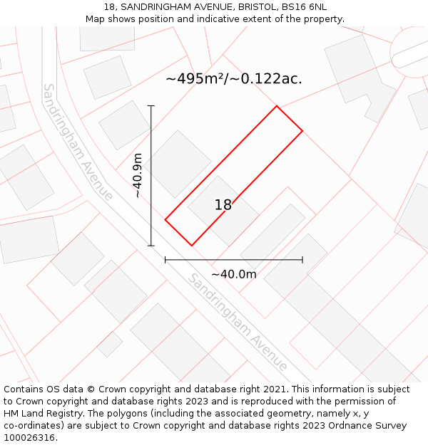 18, SANDRINGHAM AVENUE, BRISTOL, BS16 6NL: Plot and title map