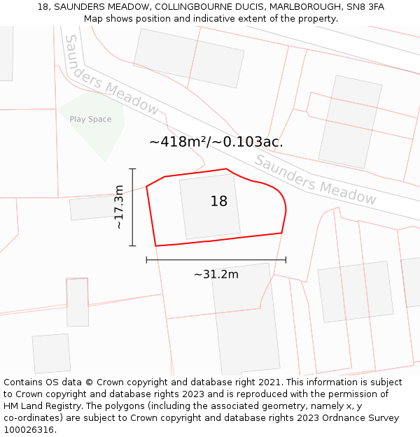 18, SAUNDERS MEADOW, COLLINGBOURNE DUCIS, MARLBOROUGH, SN8 3FA: Plot and title map