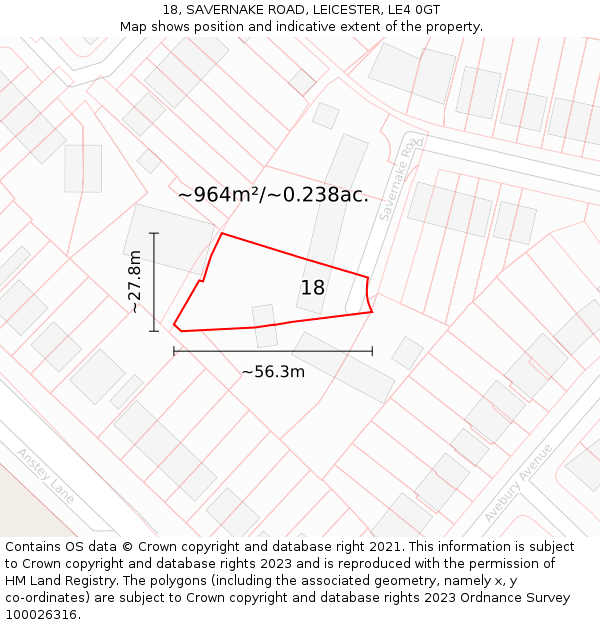 18, SAVERNAKE ROAD, LEICESTER, LE4 0GT: Plot and title map