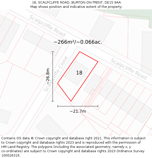 18, SCALPCLIFFE ROAD, BURTON-ON-TRENT, DE15 9AA: Plot and title map