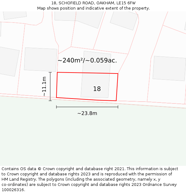 18, SCHOFIELD ROAD, OAKHAM, LE15 6FW: Plot and title map