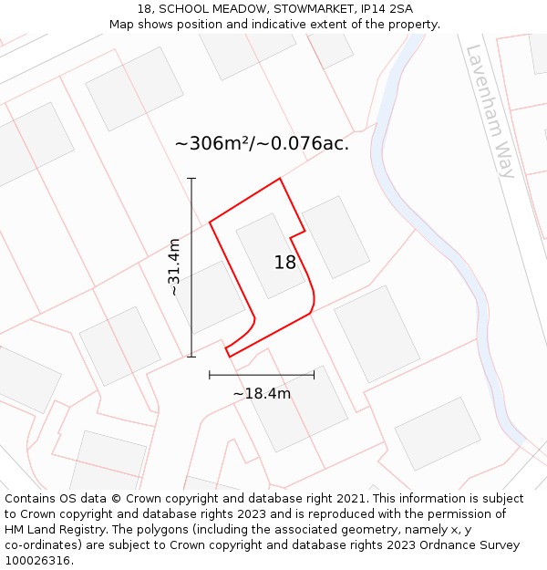 18, SCHOOL MEADOW, STOWMARKET, IP14 2SA: Plot and title map