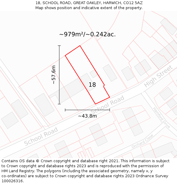 18, SCHOOL ROAD, GREAT OAKLEY, HARWICH, CO12 5AZ: Plot and title map