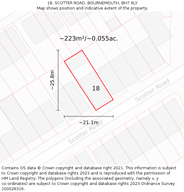 18, SCOTTER ROAD, BOURNEMOUTH, BH7 6LY: Plot and title map