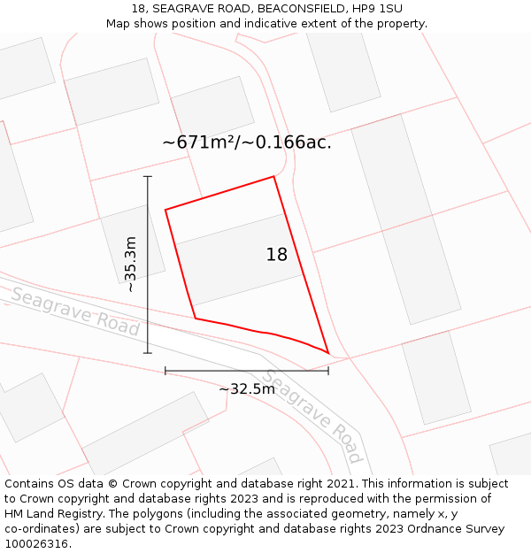 18, SEAGRAVE ROAD, BEACONSFIELD, HP9 1SU: Plot and title map