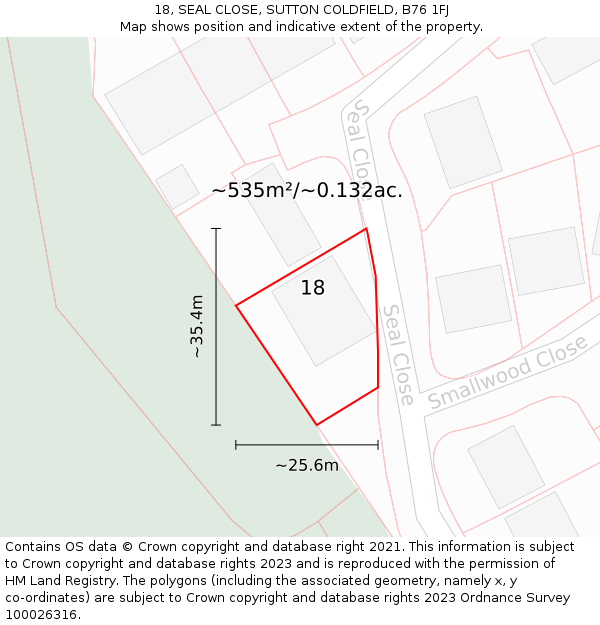 18, SEAL CLOSE, SUTTON COLDFIELD, B76 1FJ: Plot and title map